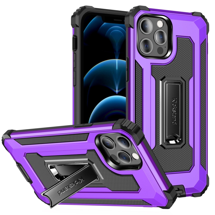 For iPhone 12 / 12 Pro 10pcs Knight Jazz PC+TPU Shockproof Protective Case with Foldable Holder(Purple) For iPhone 12 / 12 Pro 10pcs Knight Jazz PC+TPU Shockproof Protective Case with Foldable Holder(Purple)