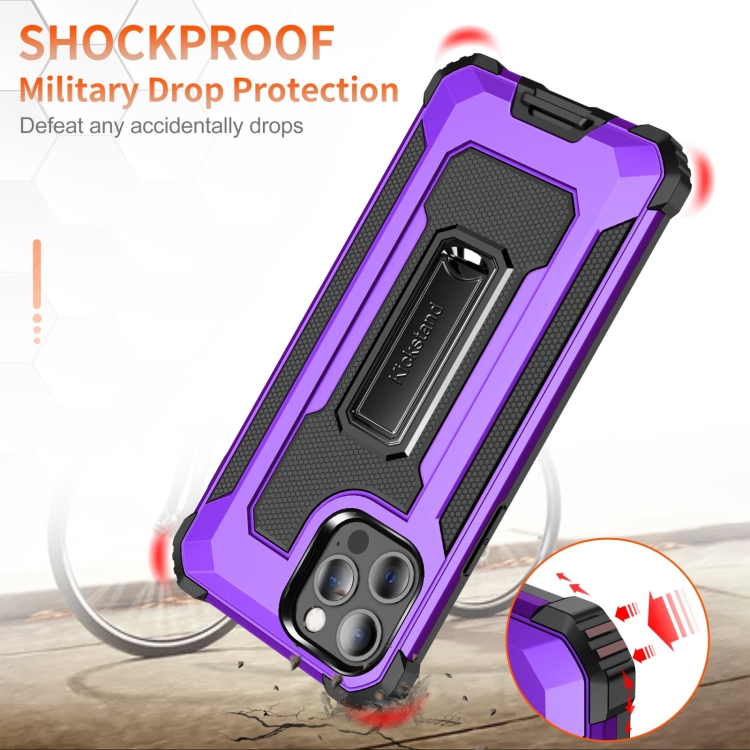 For iPhone 12 / 12 Pro 10pcs Knight Jazz PC+TPU Shockproof Protective Case with Foldable Holder(Purple) For iPhone 12 / 12 Pro 10pcs Knight Jazz PC+TPU Shockproof Protective Case with Foldable Holder(Purple)