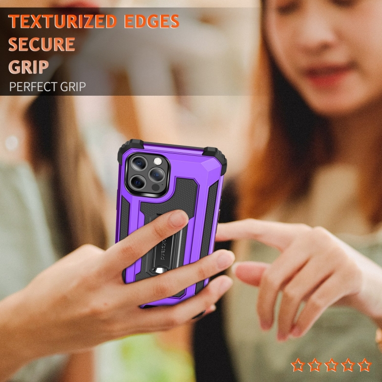 For iPhone 12 / 12 Pro 10pcs Knight Jazz PC+TPU Shockproof Protective Case with Foldable Holder(Purple) For iPhone 12 / 12 Pro 10pcs Knight Jazz PC+TPU Shockproof Protective Case with Foldable Holder(Purple)