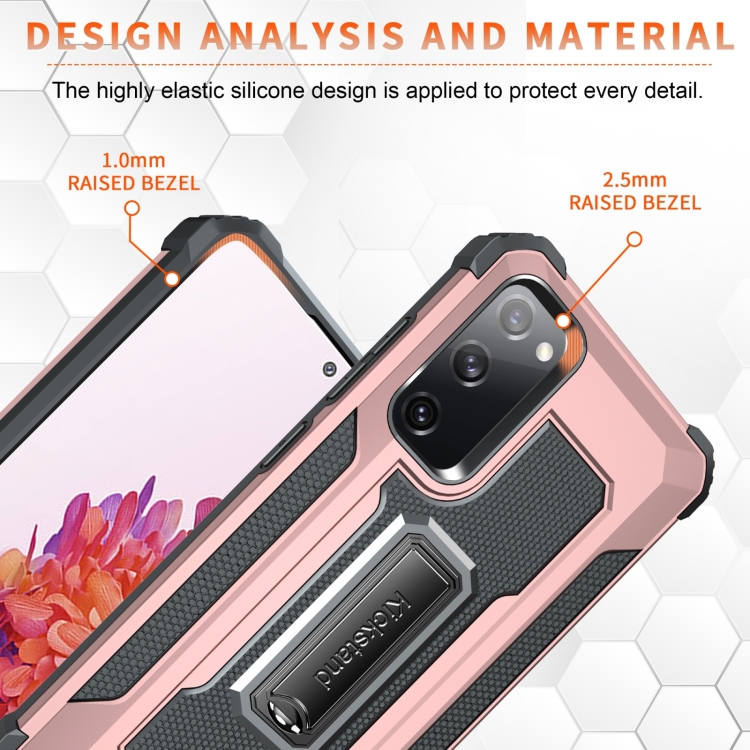 For Samsung Galaxy S20 FE 5G 10 PCS Knight Jazz PC+TPU Shockproof Protective Case with Foldable Holder(Rose Gold) For Samsung Galaxy S20 FE 5G 10 PCS Knight Jazz PC+TPU Shockproof Protective Case with Foldable Holder(Rose Gold)