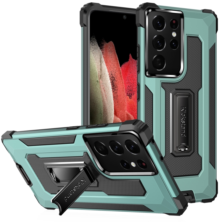 For Samsung Galaxy S21 Ultra 5G 10 PCS Knight Jazz PC+TPU Shockproof Protective Case with Foldable Holder(Grass Green) For Samsung Galaxy S21 Ultra 5G 10 PCS Knight Jazz PC+TPU Shockproof Protective Case with Foldable Holder(Grass Green)