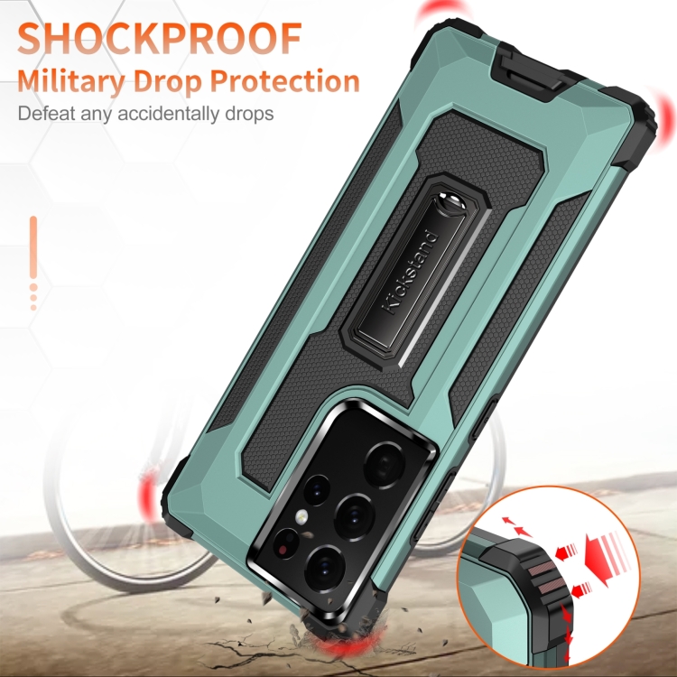 For Samsung Galaxy S21 Ultra 5G 10 PCS Knight Jazz PC+TPU Shockproof Protective Case with Foldable Holder(Grass Green) For Samsung Galaxy S21 Ultra 5G 10 PCS Knight Jazz PC+TPU Shockproof Protective Case with Foldable Holder(Grass Green)