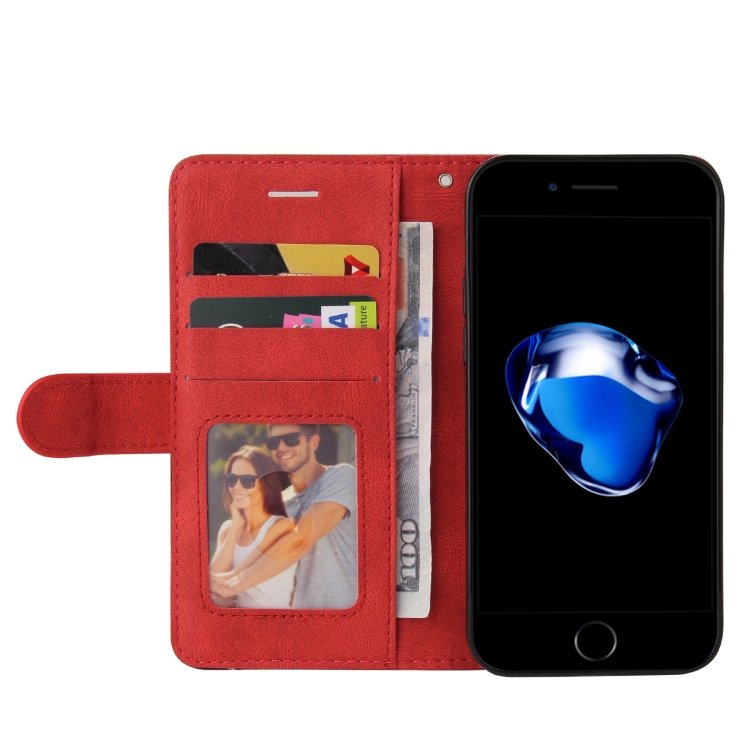 For iPhone SE 2022 / SE 2020 / 8 / 7 Dual-color Splicing Horizontal Flip PU Leather Case with Holder & Card Slots & Wallet(Red) For iPhone SE 2022 / SE 2020 / 8 / 7 Dual-color Splicing Horizontal Flip PU Leather Case with Holder & Card Slots & Wallet(Red)