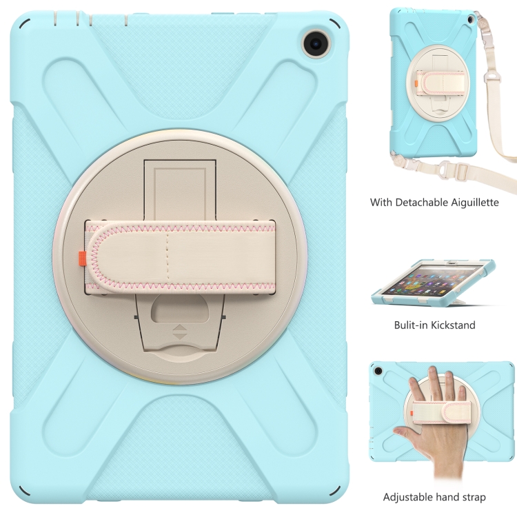 Sunsky For Amazon Kindle Fire Hd 10 21 Silicone Pc Protective Case With Holder Shoulder Strap Ice Blue