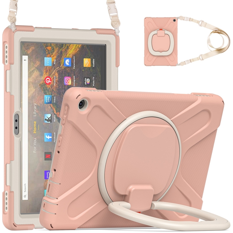 Cas de protection Silicone + PC avec support et bandoulière pour   Kindle Fire HD 10 2021 (Rose Gold)