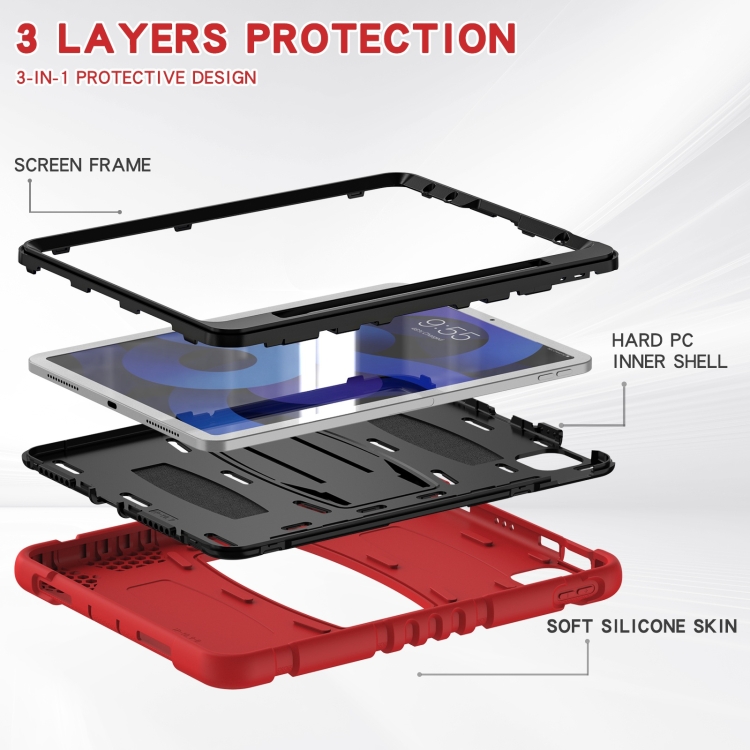 3-Layer PC + Silicone Shockproof Tablet Case with Holder For iPad Air 2020 / 2022 10.9 / Pro 11 2022 / 2021 / 2020 / 2018(Red+Black) 3-Layer PC + Silicone Shockproof Tablet Case with Holder For iPad Air 2020 / 2022 10.9 / Pro 11 2022 / 2021 / 2020 / 2018(Red+Black)