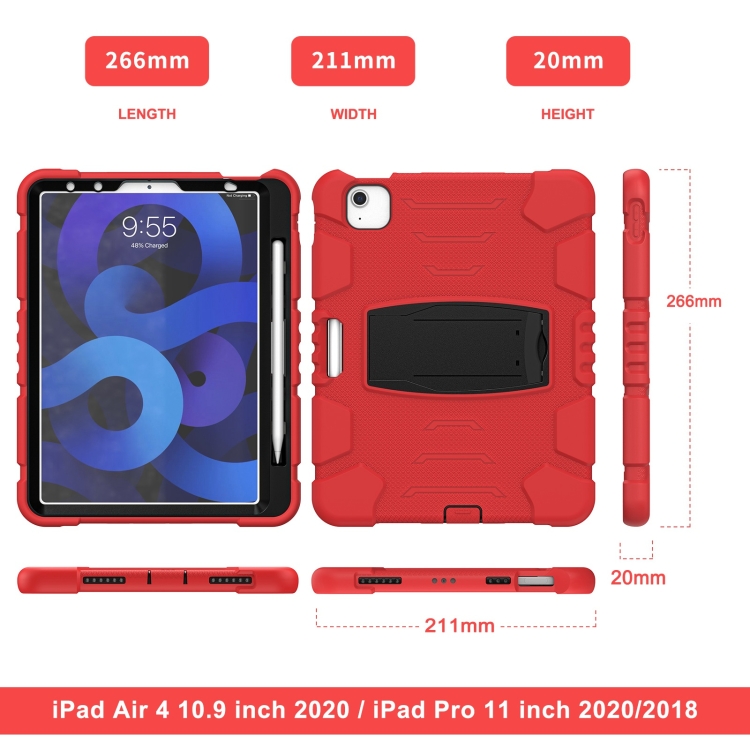 3-Layer PC + Silicone Shockproof Tablet Case with Holder For iPad Air 2020 / 2022 10.9 / Pro 11 2022 / 2021 / 2020 / 2018(Red+Black) 3-Layer PC + Silicone Shockproof Tablet Case with Holder For iPad Air 2020 / 2022 10.9 / Pro 11 2022 / 2021 / 2020 / 2018(Red+Black)