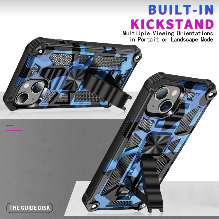 For iPhone 13 mini Camouflage Armor Kickstand TPU + PC Magnetic Phone Case (Blue) For iPhone 13 mini Camouflage Armor Kickstand TPU + PC Magnetic Phone Case (Blue)