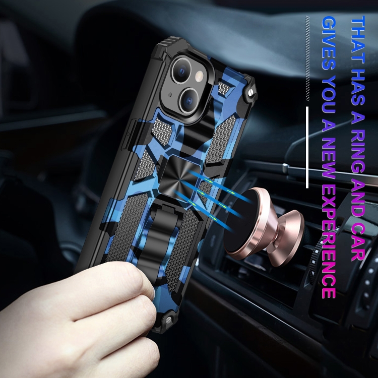 For iPhone 13 mini Camouflage Armor Kickstand TPU + PC Magnetic Phone Case (Blue) For iPhone 13 mini Camouflage Armor Kickstand TPU + PC Magnetic Phone Case (Blue)