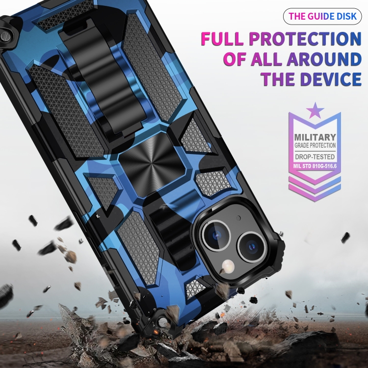For iPhone 13 mini Camouflage Armor Kickstand TPU + PC Magnetic Phone Case (Blue) For iPhone 13 mini Camouflage Armor Kickstand TPU + PC Magnetic Phone Case (Blue)