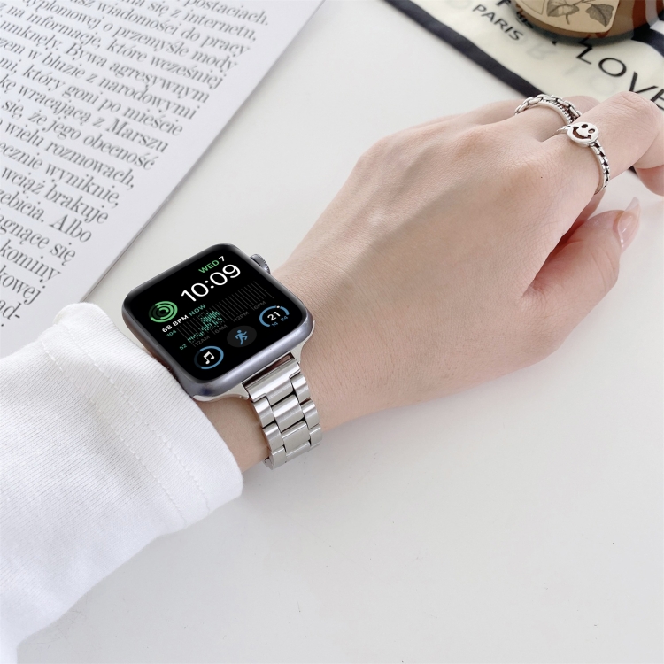 Three-beads Steel Watch Band For Apple Watch Series 9&8&7 41mm