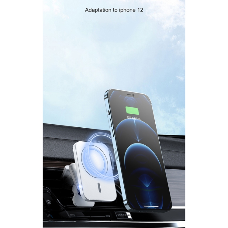 adj-987 15W Magsafe Magnetic Car Air Outlet Wireless Charger with LED Indicator(White)