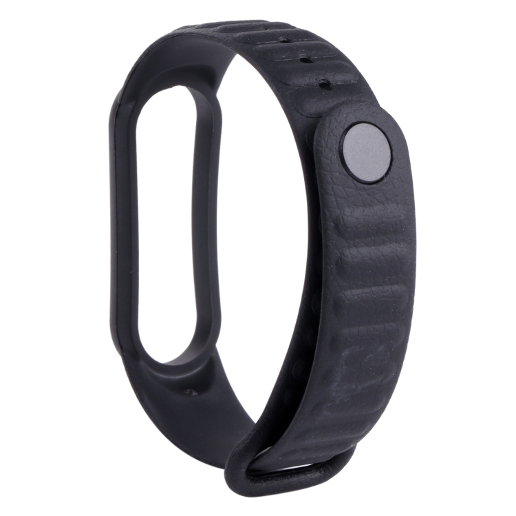 For Xiaomi Mi Band 6 / 5 Universal Silicone Leather Texture Watch Band(Black) - 1
