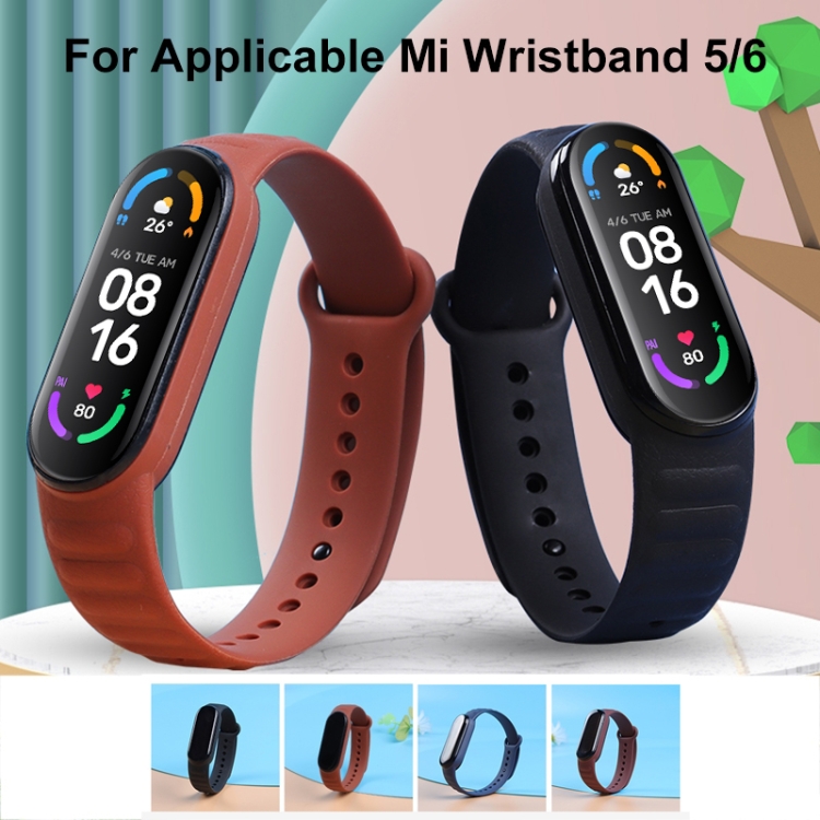 For Xiaomi Mi Band 6 / 5 Universal Silicone Leather Texture Watch Band(Black) - B1