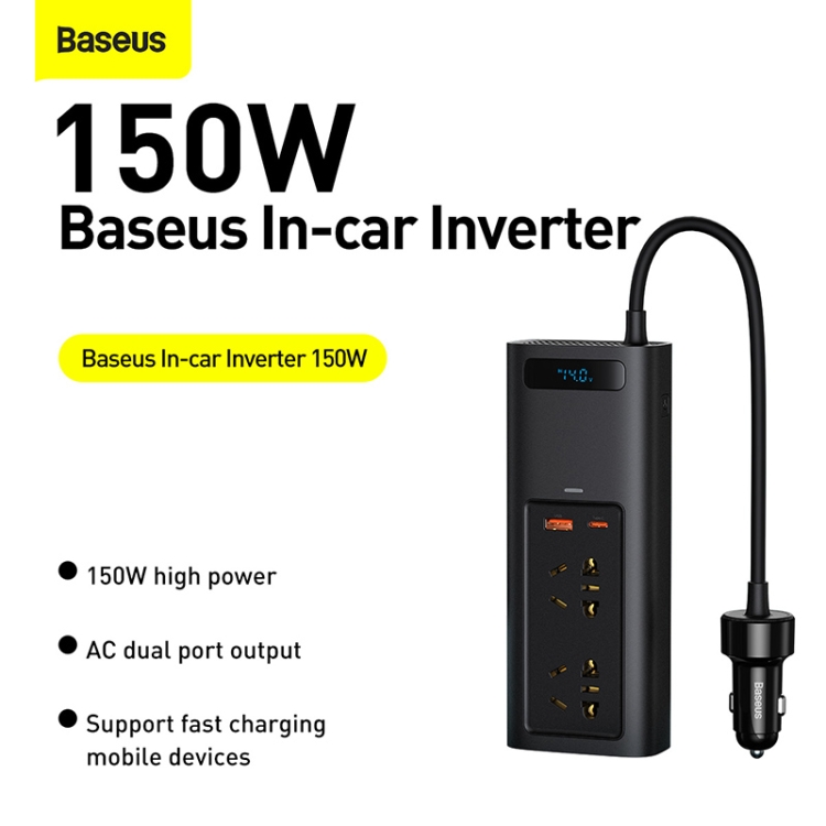 SUNSKY - Baseus CRNBQ-A01 150W 120V In-car Inverter, Plug Type: EU Plug(Black)