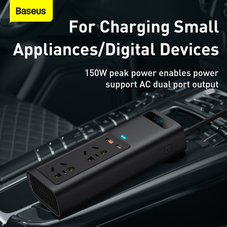 Baseus CRNBQ-A01 150W 120V In-car Inverter, Plug Type: EU Plug(Black) - 2