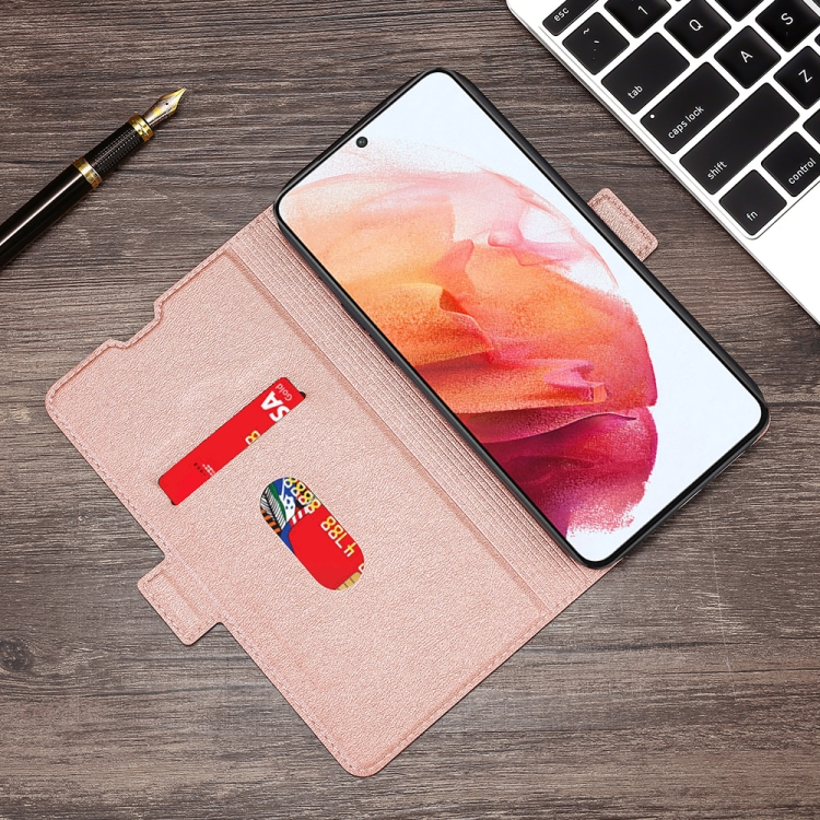 For Samsung Galaxy S21+ Ultra-thin Voltage Side Buckle PU + TPU Horizontal Flip Leather Case with Holder & Card Slot(Rose Gold) For Samsung Galaxy S21+ Ultra-thin Voltage Side Buckle PU + TPU Horizontal Flip Leather Case with Holder & Card Slot(Rose Gold)