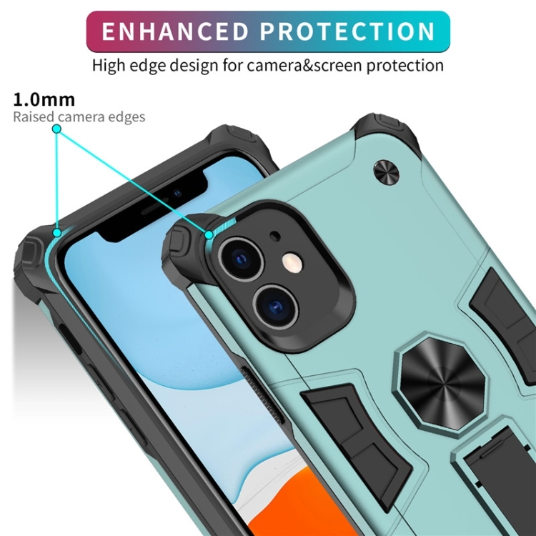 For iPhone 11 10pcs Shockproof TPU + PC Protective Case with Invisible Holder (Dark Green) For iPhone 11 10pcs Shockproof TPU + PC Protective Case with Invisible Holder (Dark Green)