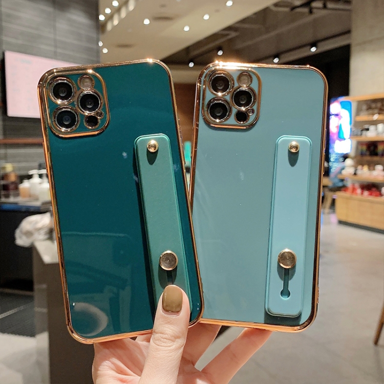For iPhone 11 6D Pure Color Plating Protective Case with Wristband & Holder (Dark Green) For iPhone 11 6D Pure Color Plating Protective Case with Wristband & Holder (Dark Green)