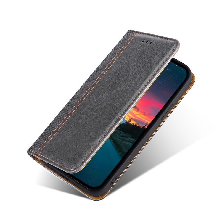 For Samsung Galaxy S21 Ultra 5G Grid Texture Magnetic PU + TPU Horizontal Flip Leather Case with Holder & Card Slot(Gray)