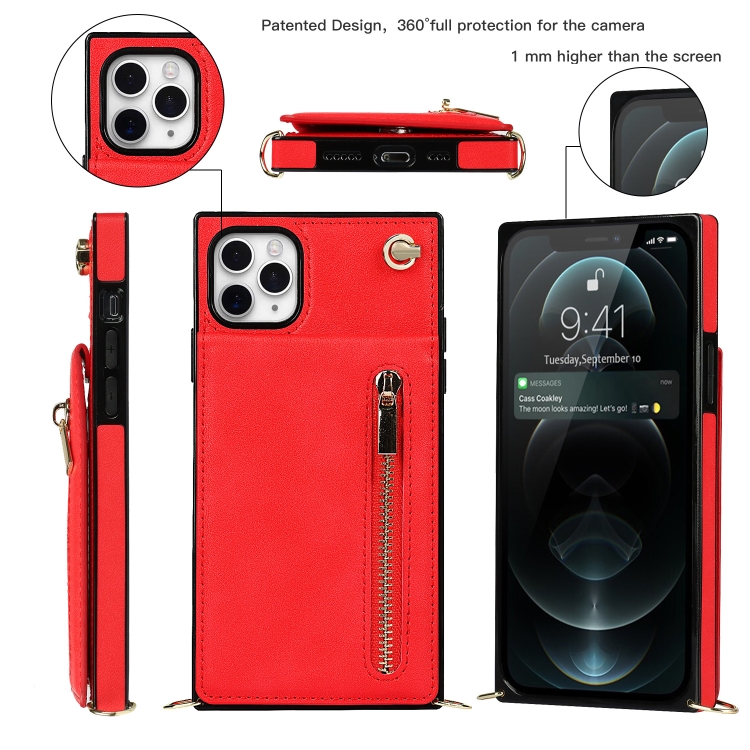 For iPhone 11 Pro Max Cross-body Zipper Square TPU+PU Back Cover