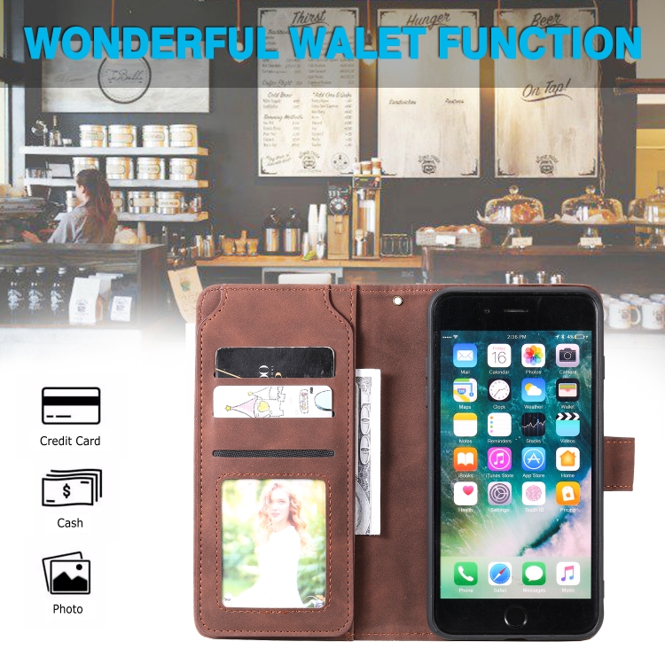 For iPhone SE 2022 / SE 2020 / 8 / 7 Skin Feel Business Horizontal Flip PU Leather Case with Holder & Multi-Card Slots & Wallet & Lanyard & Photo Frame(Brown) For iPhone SE 2022 / SE 2020 / 8 / 7 Skin Feel Business Horizontal Flip PU Leather Case with Holder & Multi-Card Slots & Wallet & Lanyard & Photo Frame(Brown)