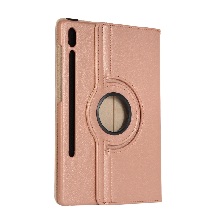 Para Samsung Galaxy Tab S9 Ultra Suporte de rotação de 360 graus Litchi  Texture Leather Tablet Case (Rosa)