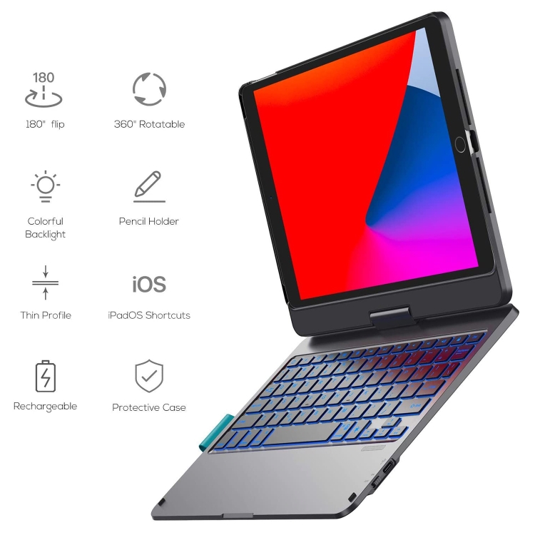 WIWU Waltz Colorful Backlit Rotating Bluetooth Keyboard Leather Tablet Case with Stand & Pen Slot & Touchpad For iPad 10.2 / Pro 10.5 inch(Black) WIWU Waltz Colorful Backlit Rotating Bluetooth Keyboard Leather Tablet Case with Stand & Pen Slot & Touchpad For iPad 10.2 / Pro 10.5 inch(Black)
