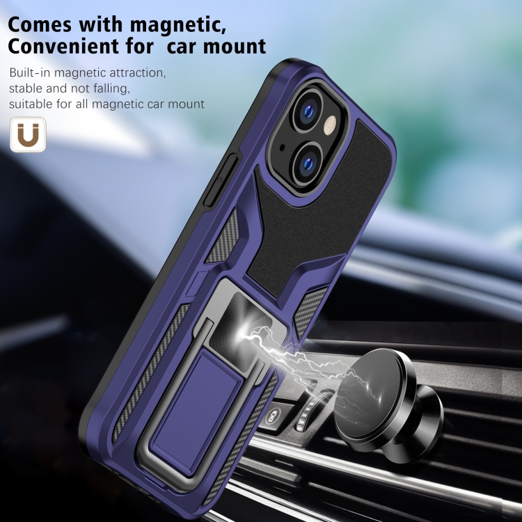 For iPhone 13 mini Armor 2 in 1 PC + TPU Magnetic Shockproof Case with Foldable Holder (Blue)