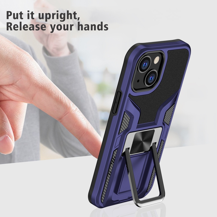 For iPhone 13 mini Armor 2 in 1 PC + TPU Magnetic Shockproof Case with Foldable Holder (Blue)