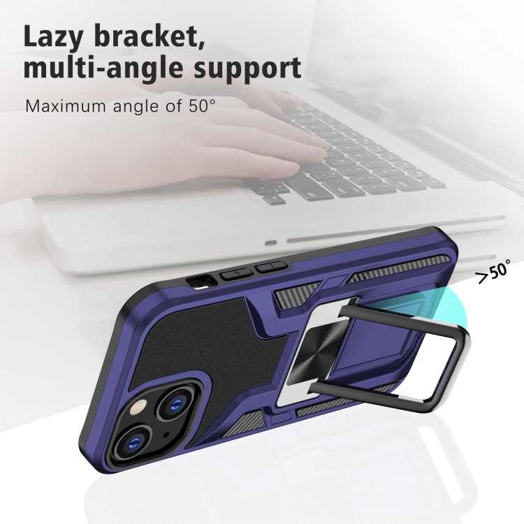 For iPhone 13 mini Armor 2 in 1 PC + TPU Magnetic Shockproof Case with Foldable Holder (Blue)