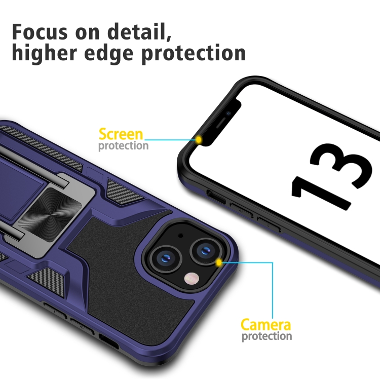For iPhone 13 mini Armor 2 in 1 PC + TPU Magnetic Shockproof Case with Foldable Holder (Blue)