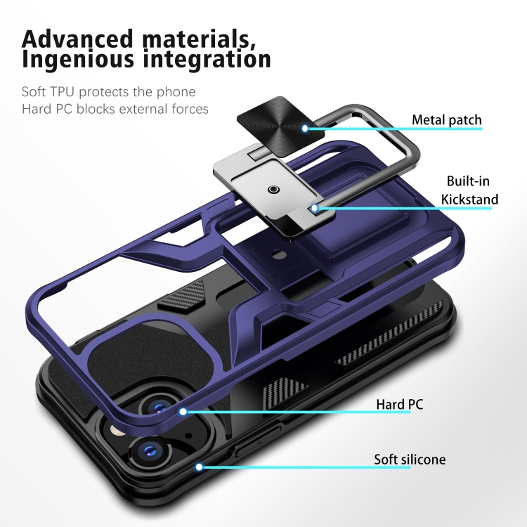 For iPhone 13 mini Armor 2 in 1 PC + TPU Magnetic Shockproof Case with Foldable Holder (Blue)
