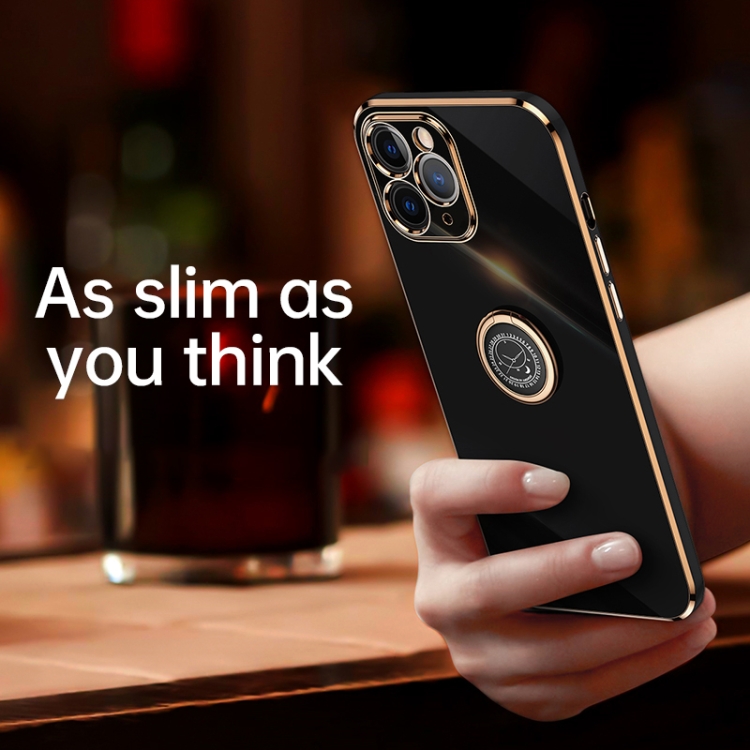 For iPhone 12 mini XINLI Straight Edge 6D Electroplate TPU Phone Case with Ring Holder (Cherry Purple)