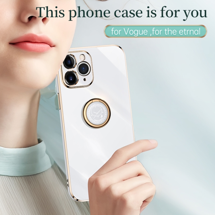 For iPhone 12 mini XINLI Straight Edge 6D Electroplate TPU Phone Case with Ring Holder (Cherry Purple)