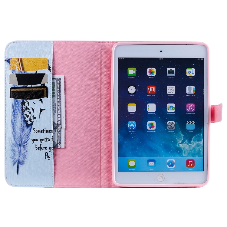 For iPad Mini 2019 & 4 & 3 & 2 & 1 3D Colored Drawing Horizontal Flip Leather Case with Holder & Card Slots & Wallet & Sleep / Wake-up Function(Feather) For iPad Mini 2019 & 4 & 3 & 2 & 1 3D Colored Drawing Horizontal Flip Leather Case with Holder & Card Slots & Wallet & Sleep / Wake-up Function(Feather)