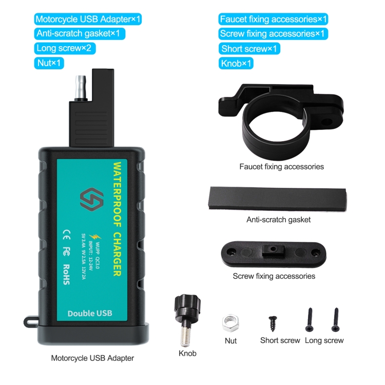 Caricabatterie a ricarica rapida per moto Dual Dual USB con interruttore +  presa SAE integrata