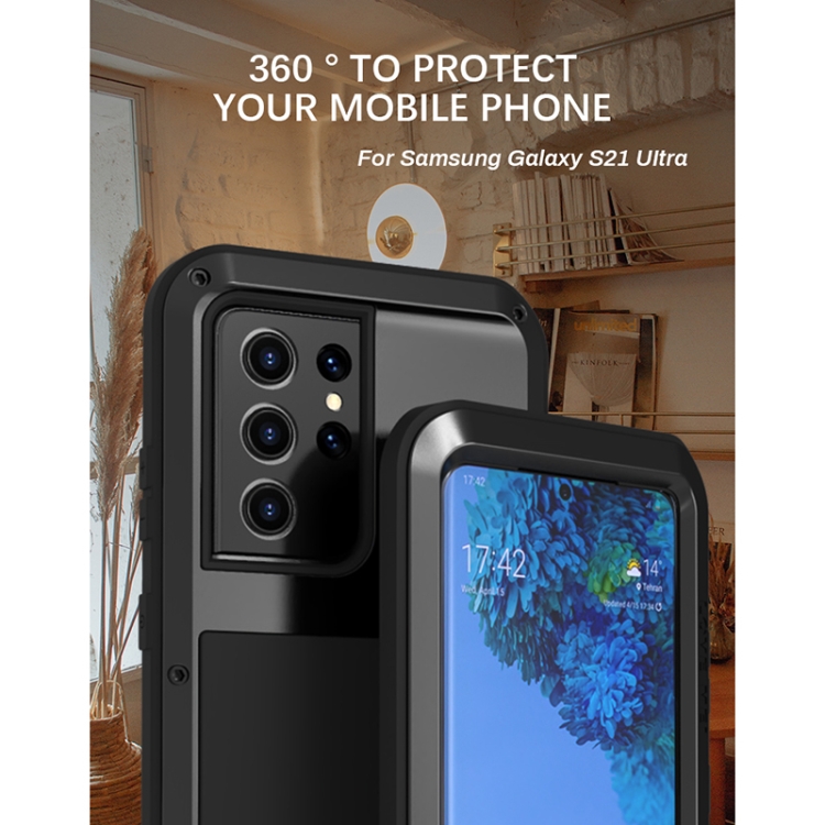 For Samsung Galaxy S21 Ultra 5G LOVE MEI Metal Shockproof Waterproof Dustproof Protective Case without Glass(Black)
