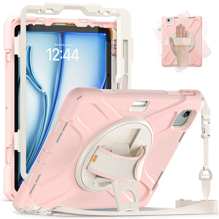For iPad Air 11 2024 / Air 5 10.9 2022 / Air 4 10.9 2020 / Pro 11 2022 /2021 / 2018 / 2020 Silicone + PC Protective Tablet Case with Holder & Shoulder Strap(Cherry Blossom Pink) For iPad Air 11 2024 / Air 5 10.9 2022 / Air 4 10.9 2020 / Pro 11 2022 /2021 / 2018 / 2020 Silicone + PC Protective Tablet Case with Holder & Shoulder Strap(Cherry Blossom Pink)
