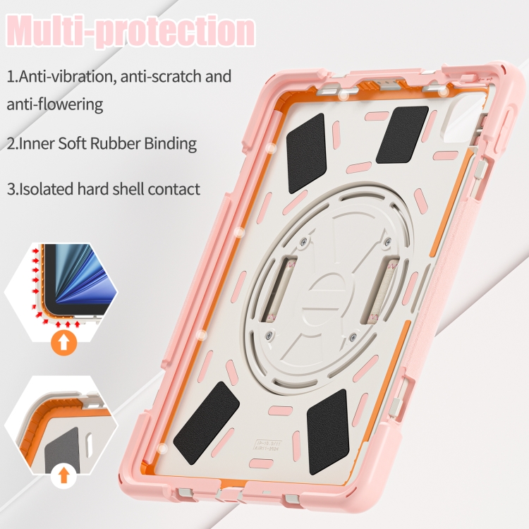For iPad Air 11 2024 / Air 5 10.9 2022 / Air 4 10.9 2020 / Pro 11 2022 /2021 / 2018 / 2020 Silicone + PC Protective Tablet Case with Holder & Shoulder Strap(Cherry Blossom Pink) For iPad Air 11 2024 / Air 5 10.9 2022 / Air 4 10.9 2020 / Pro 11 2022 /2021 / 2018 / 2020 Silicone + PC Protective Tablet Case with Holder & Shoulder Strap(Cherry Blossom Pink)
