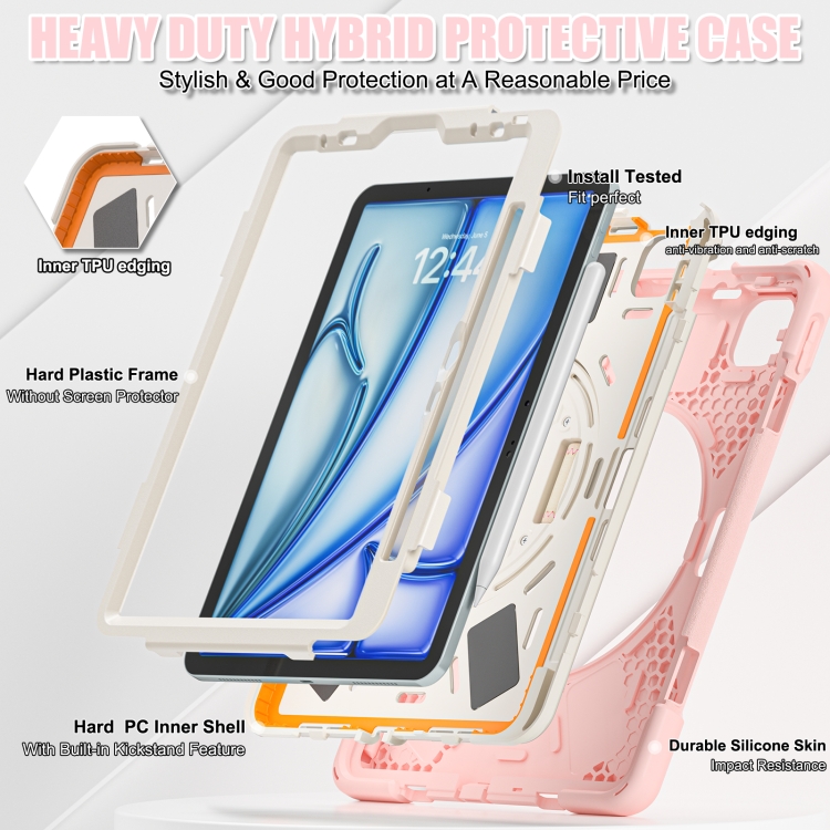 For iPad Air 11 2024 / Air 5 10.9 2022 / Air 4 10.9 2020 / Pro 11 2022 /2021 / 2018 / 2020 Silicone + PC Protective Tablet Case with Holder & Shoulder Strap(Cherry Blossom Pink) For iPad Air 11 2024 / Air 5 10.9 2022 / Air 4 10.9 2020 / Pro 11 2022 /2021 / 2018 / 2020 Silicone + PC Protective Tablet Case with Holder & Shoulder Strap(Cherry Blossom Pink)