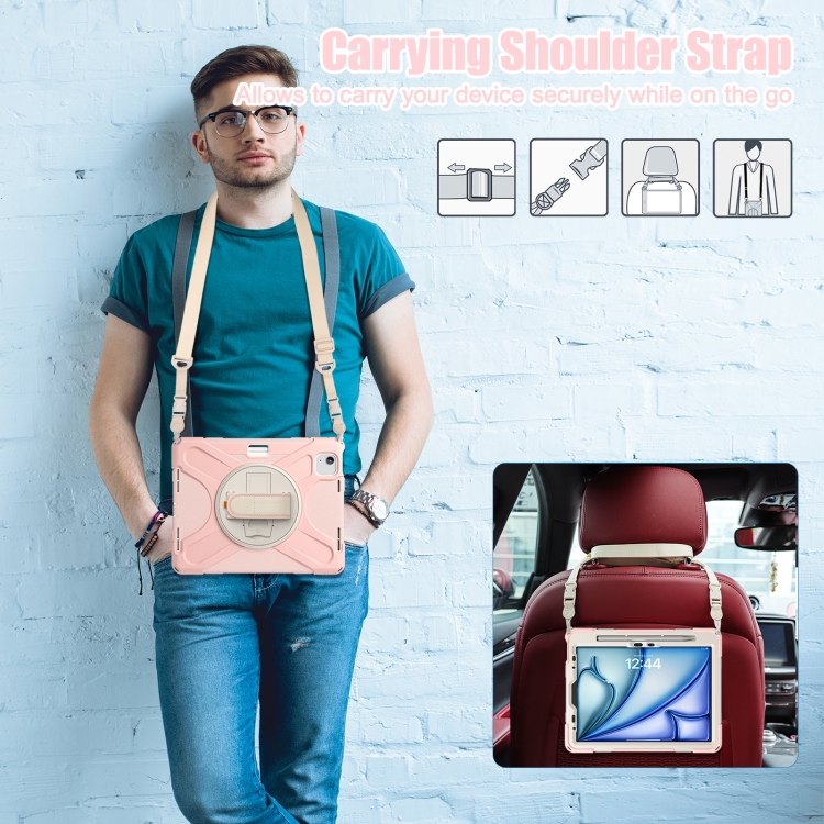 For iPad Air 11 2024 / Air 5 10.9 2022 / Air 4 10.9 2020 / Pro 11 2022 /2021 / 2018 / 2020 Silicone + PC Protective Tablet Case with Holder & Shoulder Strap(Cherry Blossom Pink) For iPad Air 11 2024 / Air 5 10.9 2022 / Air 4 10.9 2020 / Pro 11 2022 /2021 / 2018 / 2020 Silicone + PC Protective Tablet Case with Holder & Shoulder Strap(Cherry Blossom Pink)