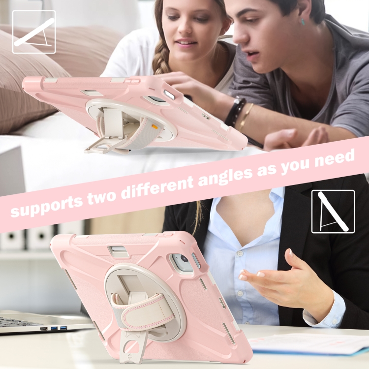 For iPad Air 11 2024 / Air 5 10.9 2022 / Air 4 10.9 2020 / Pro 11 2022 /2021 / 2018 / 2020 Silicone + PC Protective Tablet Case with Holder & Shoulder Strap(Cherry Blossom Pink) For iPad Air 11 2024 / Air 5 10.9 2022 / Air 4 10.9 2020 / Pro 11 2022 /2021 / 2018 / 2020 Silicone + PC Protective Tablet Case with Holder & Shoulder Strap(Cherry Blossom Pink)