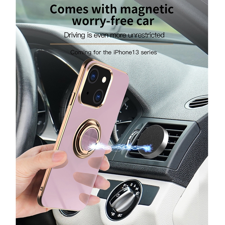 For iPhone 13 Pro Max 6D Electroplating Full Coverage Silicone Protective Case with Magnetic Ring Holder (Light Pink) For iPhone 13 Pro Max 6D Electroplating Full Coverage Silicone Protective Case with Magnetic Ring Holder (Light Pink)