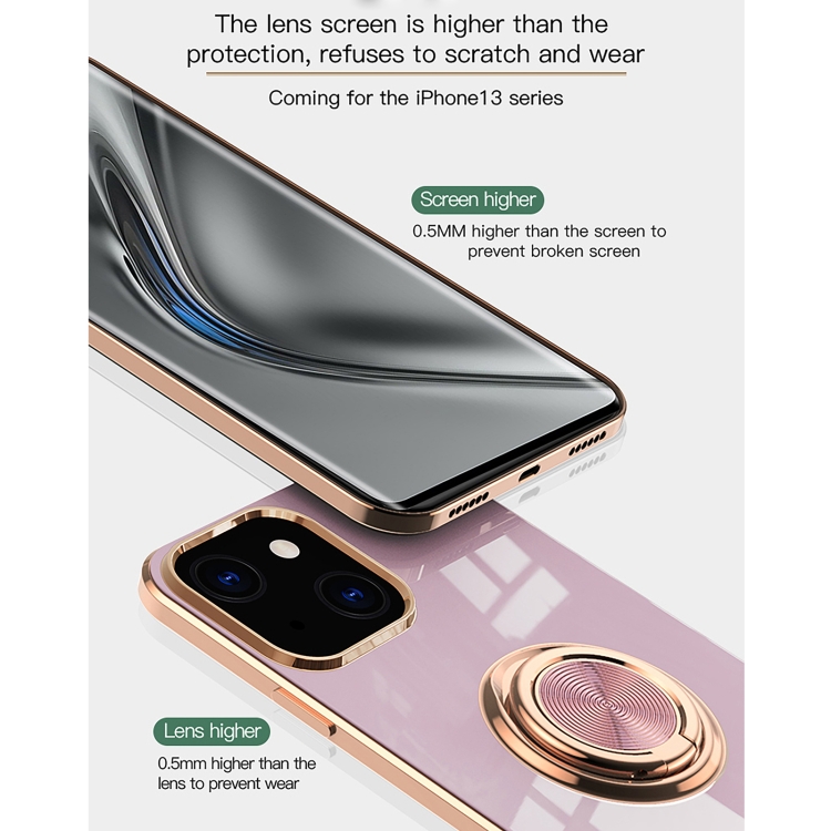 For iPhone 13 Pro Max 6D Electroplating Full Coverage Silicone Protective Case with Magnetic Ring Holder (Light Pink) For iPhone 13 Pro Max 6D Electroplating Full Coverage Silicone Protective Case with Magnetic Ring Holder (Light Pink)