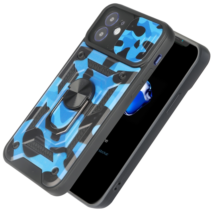For iPhone 12 Sliding Camera Cover Design Camouflage Series TPU+PC Protective Case(Blue) For iPhone 12 Sliding Camera Cover Design Camouflage Series TPU+PC Protective Case(Blue)