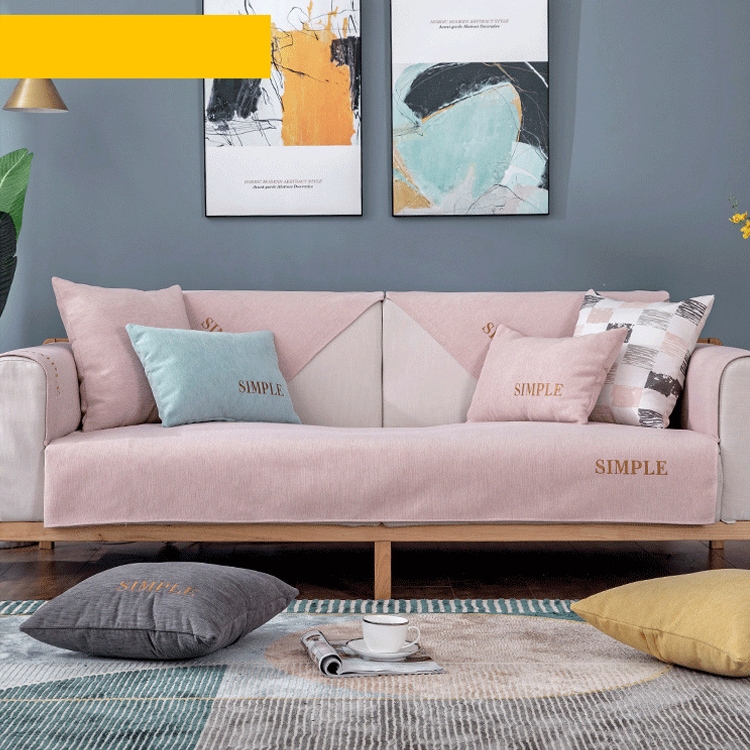 Simple Chenille Non Slip Sofa Cover, Light Pink Sofa Cover