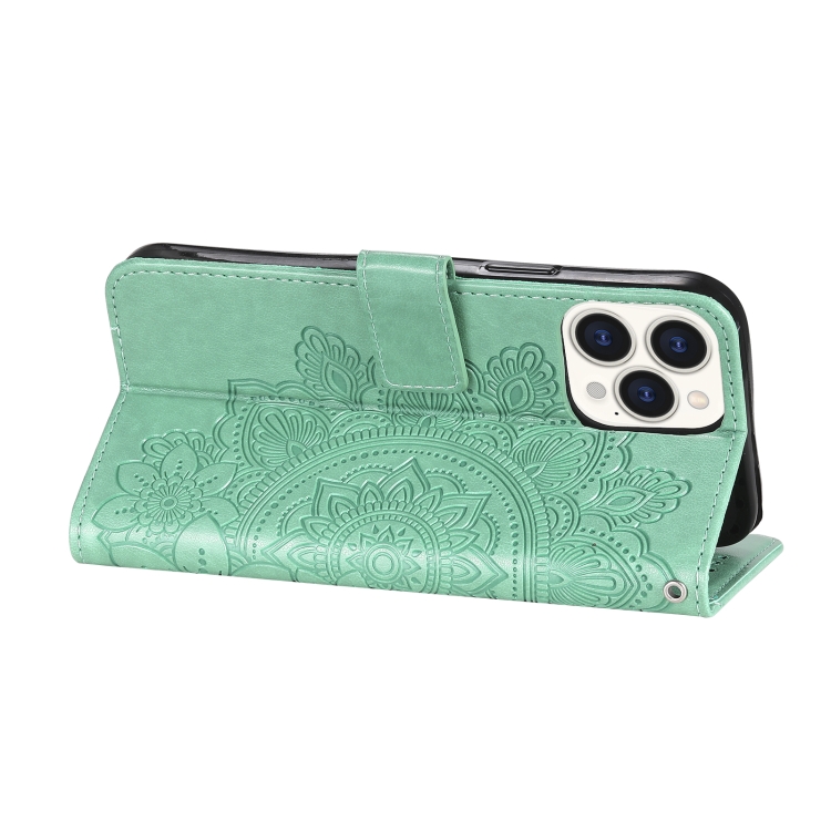 For iPhone 13 Pro Max 7-petal Flowers Embossing Pattern Horizontal Flip PU Leather Case with Holder & Card Slots & Wallet & Photo Frame (Green) For iPhone 13 Pro Max 7-petal Flowers Embossing Pattern Horizontal Flip PU Leather Case with Holder & Card Slots & Wallet & Photo Frame (Green)
