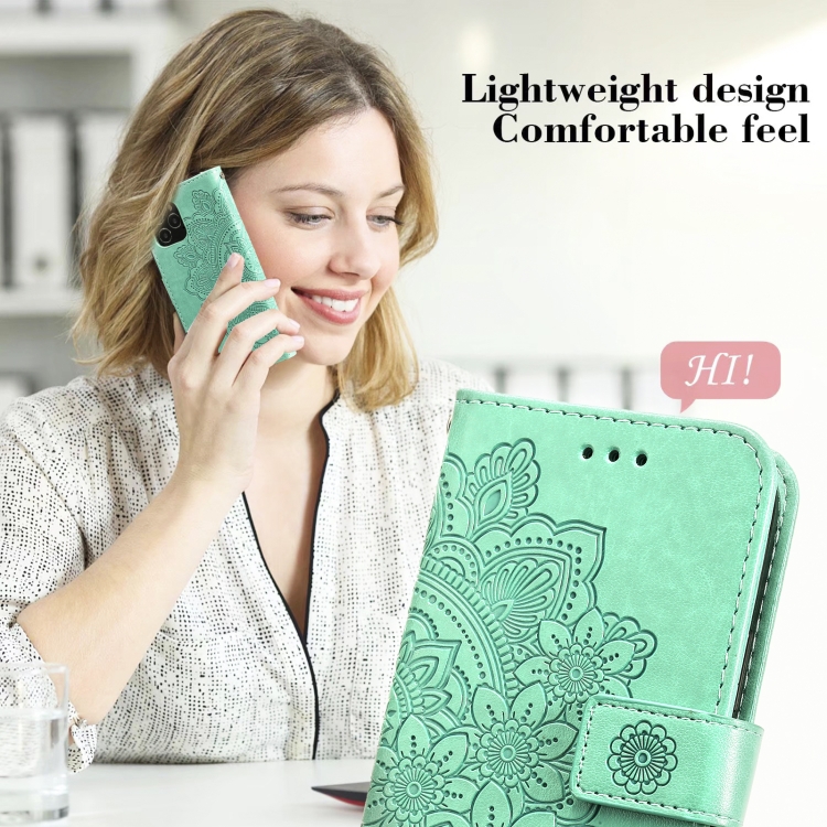 For iPhone 13 Pro Max 7-petal Flowers Embossing Pattern Horizontal Flip PU Leather Case with Holder & Card Slots & Wallet & Photo Frame (Green) For iPhone 13 Pro Max 7-petal Flowers Embossing Pattern Horizontal Flip PU Leather Case with Holder & Card Slots & Wallet & Photo Frame (Green)