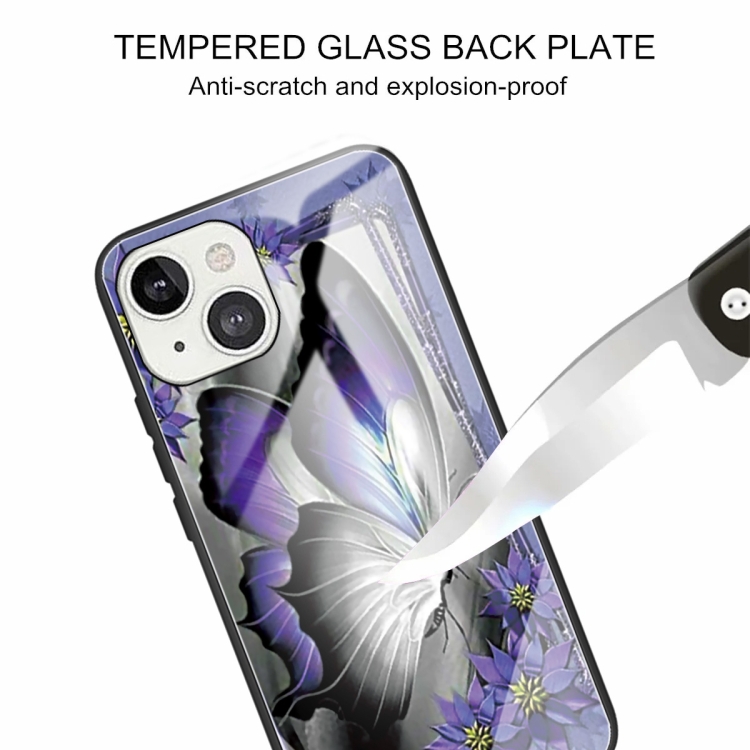 For iPhone 13 mini Colorful Painted Glass Shockproof Protective Case (Butterfly) For iPhone 13 mini Colorful Painted Glass Shockproof Protective Case (Butterfly)